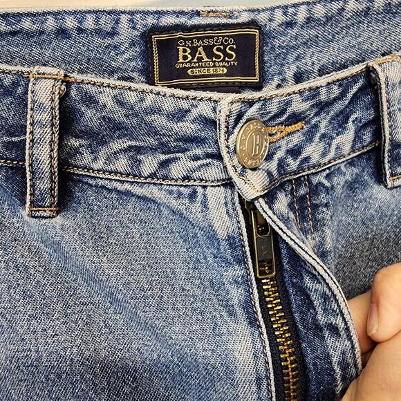 Vintage Bass Denim Maxi Carpenter Skirt Size 12 32" Medium Wash Back Slit Indie - Picture 8 of 12